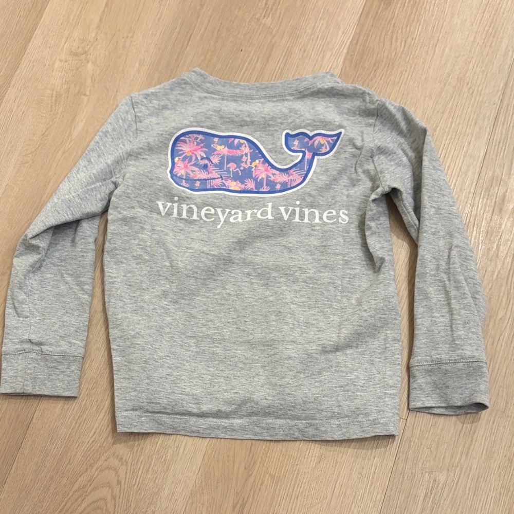 4T Vineyard Vines Gray Long-Sleeve Pocket Tee with Sleeve Logo